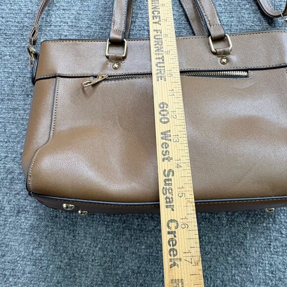 Huanying Shiyong Deligaopiju Brown Leather Tote Bag Zipper Closure Dual Handles - Picture 10 of 16